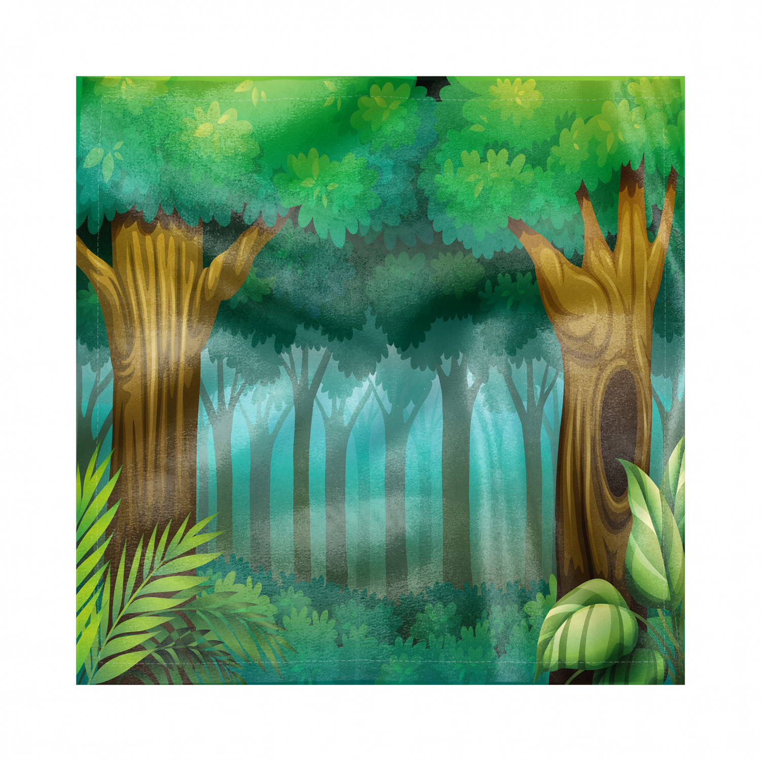 Jungle Leaves Decorative Napkins Set of 4, Gloomy Silhouette of a Deep