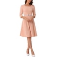 thumbnail image 2 of INSPIRE CHIC Vestido Midi de Iglesia Elegante de Cuello Cuadrado con Manga 3/4 y Cinturón con Pliegues en Color Rosa, 2 of 6