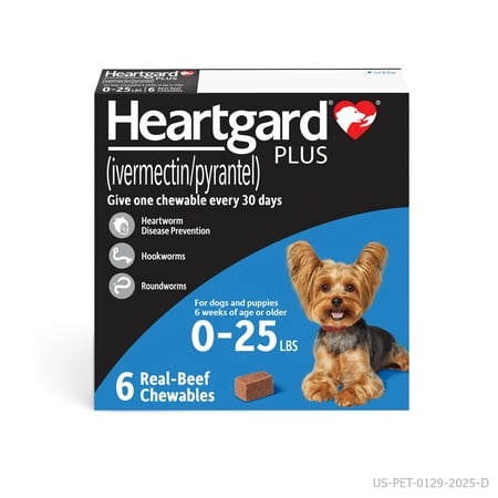 Heartgard Plus Chews for Dogs, 0-25lbs, (Blue Box)
