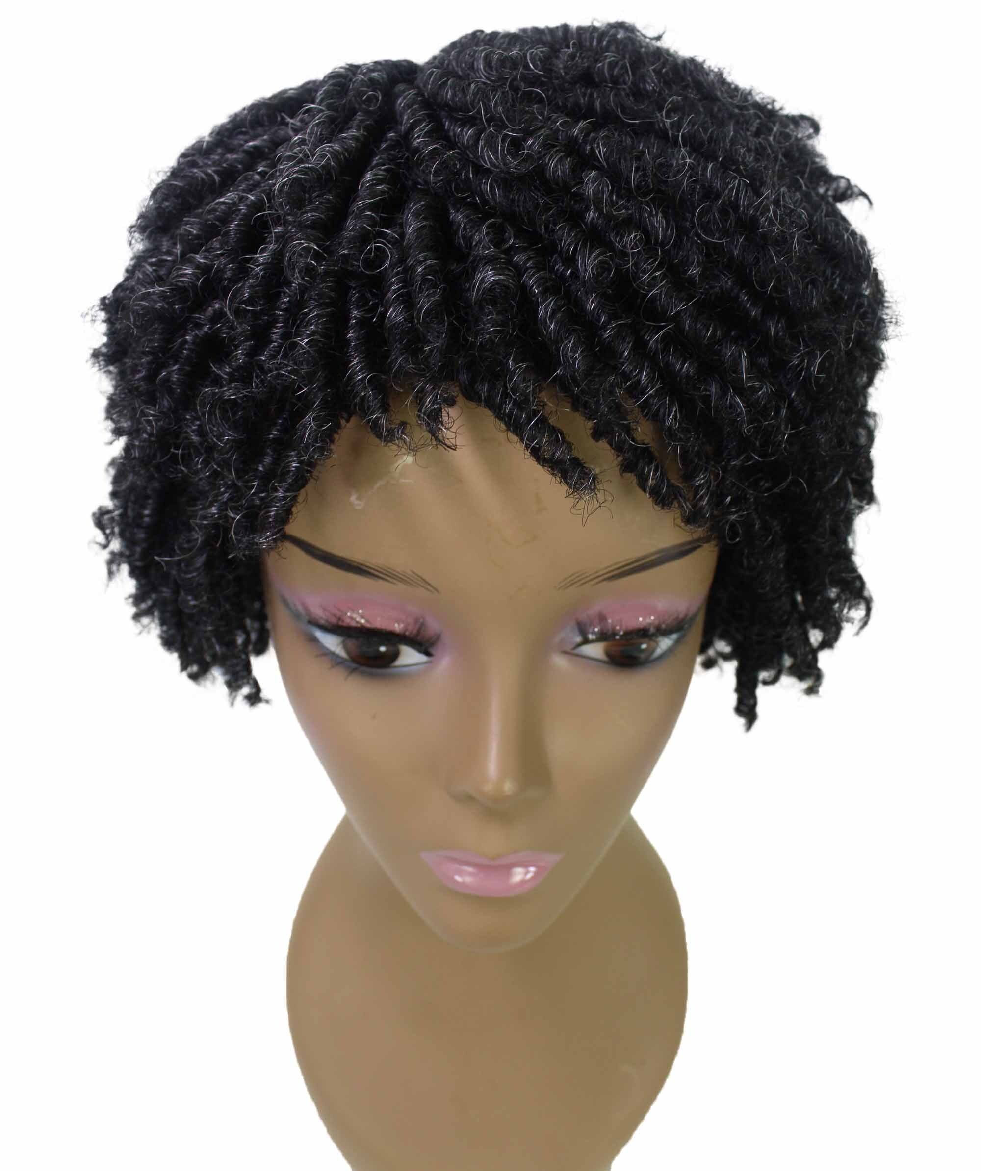 LUXLUXE Kayla Curly Locs 11 in Long Full Wig Full Cap Wig, Heat Resistant Fibers, Salt and Pepper Blend