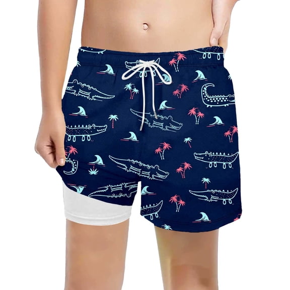 Lullu Boys' Swim Trunks with Compression Liner Quick-Dry Stretch Bathing Suit, Sizes 2-14