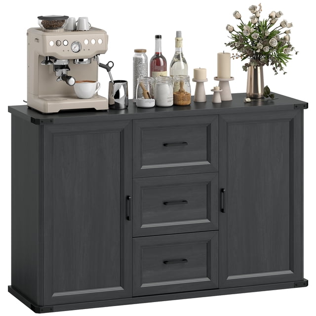 HOMCOM Buffet Bahut avec 3 Tiroirs et 2 Portes Grain de Bois Noir