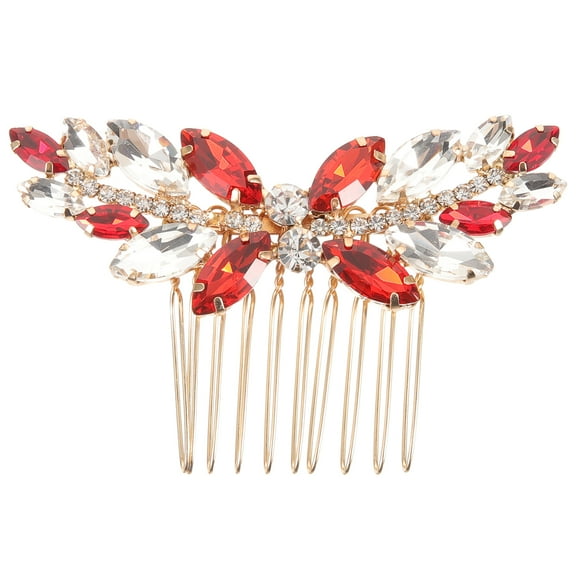 KONTONTY Rhinestone Hair Clip Red Elegant Bridal Wedding Hair Accessory 1Pcs 3x1.6in