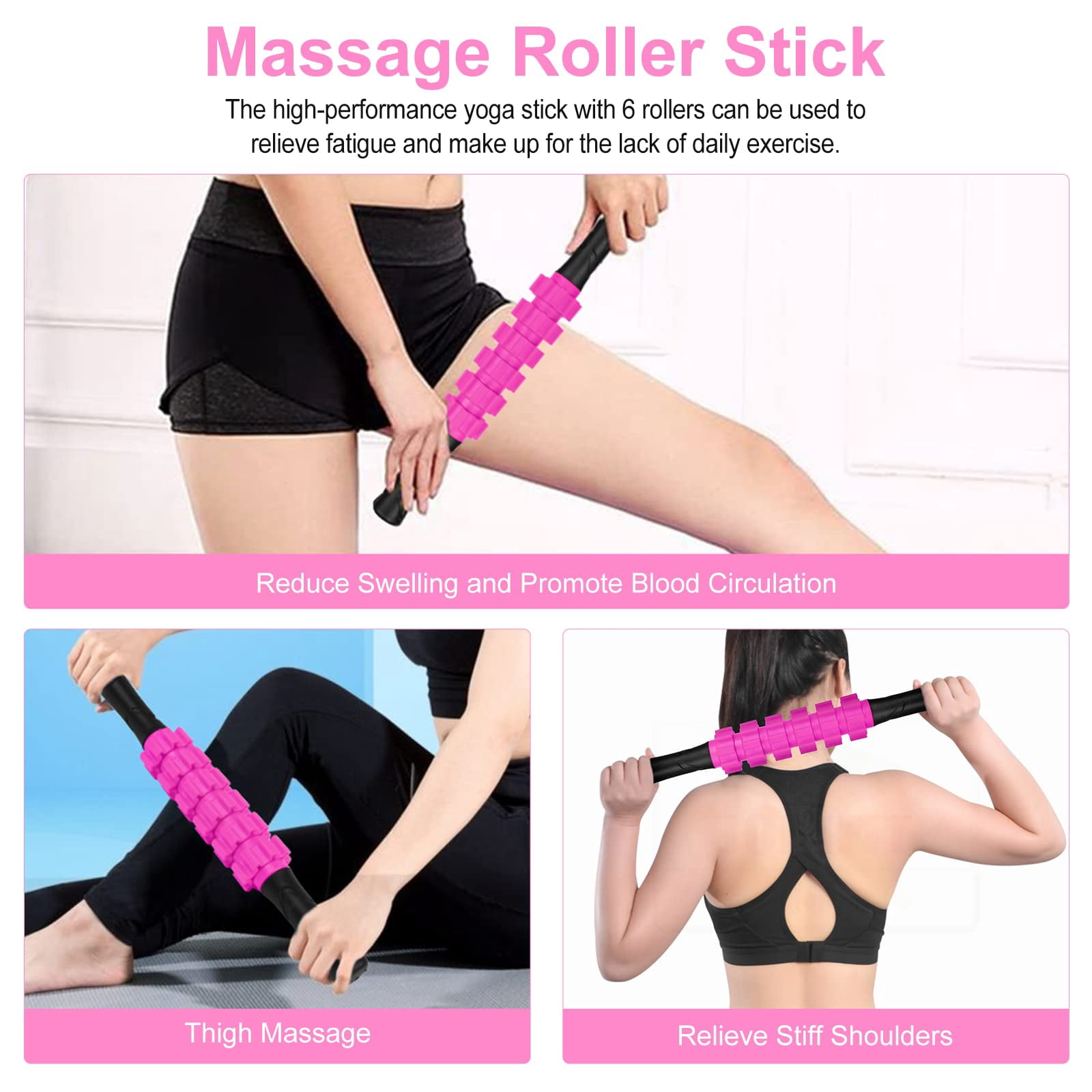 5 In 1 Foam Roller Set Includes Hollow Core Massage  Yoga Stick Ball Fitness Stretching Strap Carrying Bag Towel (pink)