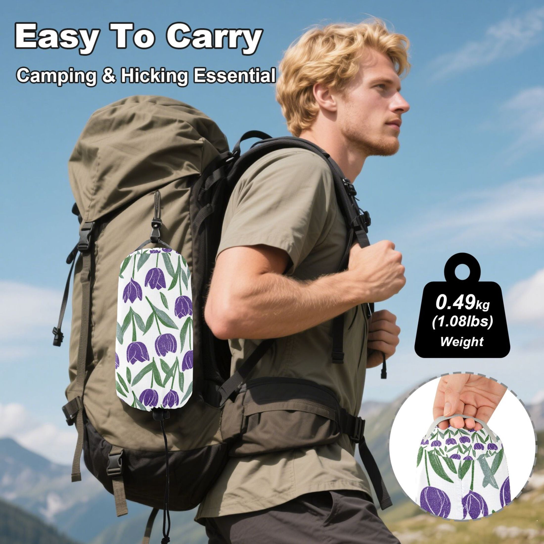 Hanging Hammock Portable Travel Camping For Outdooor Beach Camping Hiking Purple Tulips