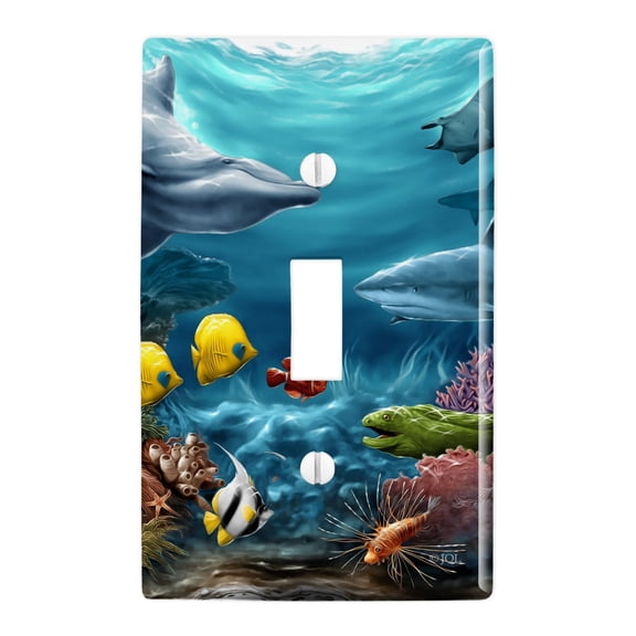 Coral Reef Ocean Scene Dolphin Turtle Shark Stingray Fish Plastic Wall Decor Toggle Light Switch Plate Cover