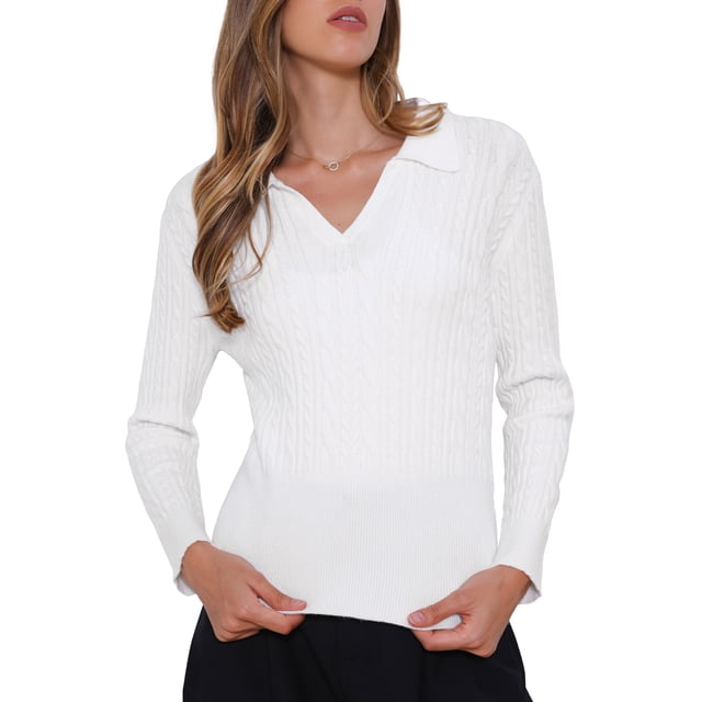 SUéTER DE CUELLO CON SOLAPA INSPIRE CHIC para mujer, de manga larga, top de punto casual de primavera XL blanco