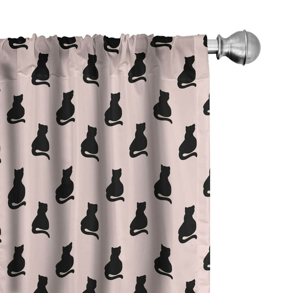 Ambesonne Cat Curtains, Black Silhouettes on Pink, Pair of 28"x63", Pale Pink and Black