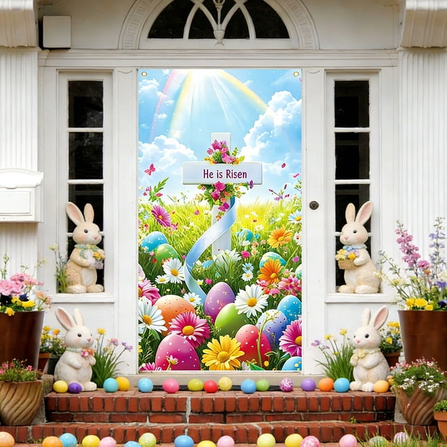 Fwttom Décorations de Pâques Rideau de Porte de Pâques Décorations de Fête
