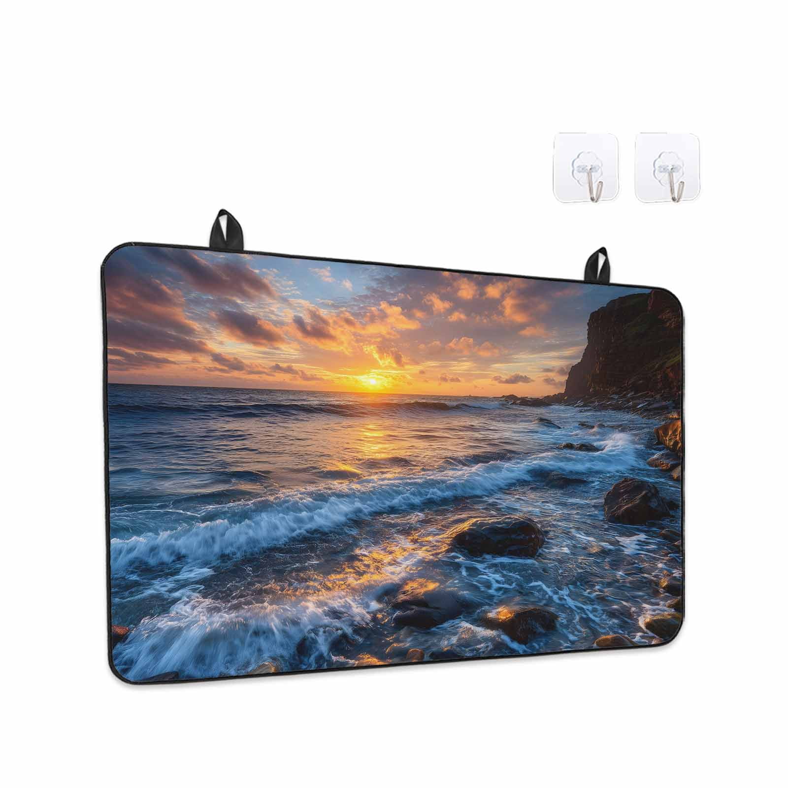 Beach Reef Stove Top Cover for Electric Stove, Heat-proof & Non Slip Glass Top Stove Cover Protector, Beach Sunset Ocean Waves Natural Scenery Kitchen Flat Cooktop Rubber Mat 24x21 Inches