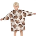 thumbnail image 3 of Brown Footballs on Beige Pattern Blanket Hoodies for Kids 6-13YR Oversize Wearable Blanket Hoodies for Boys Girls Teens, 3 of 7