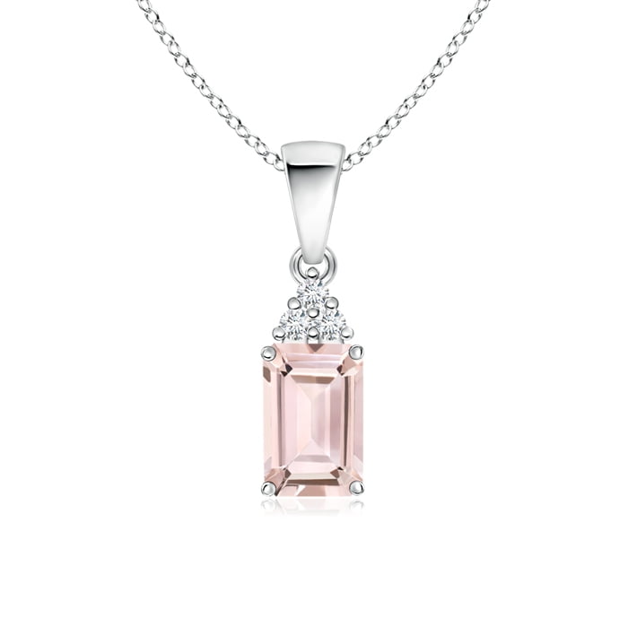 Prong Set Emerald Cut Morganite Pendant with Diamonds in 950 Platinum (7x5mm Morganite) SP0161MGD-PT-AA-7x5 by Angara.com