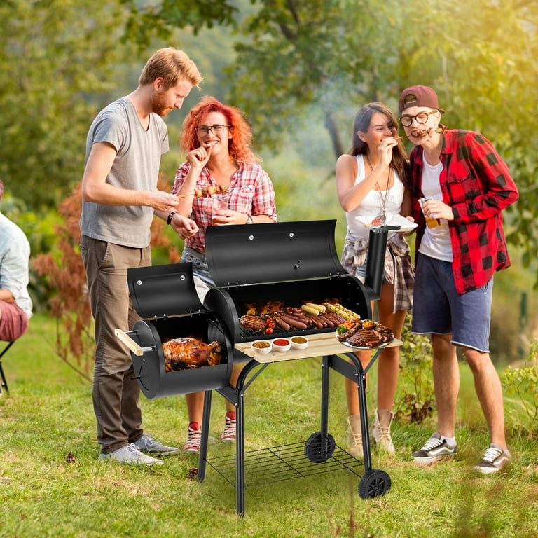 Outsunny 20 Portable Outdoor Camping Charcoal Barbecue Grill with Wooden Handles & Improved Air Circulation - Black