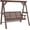 Carbonized Brown, variant on 3 Seat Porch Swing with Stand, Wooden Patio Swing Chair with Side Tables and Metal Chains, Outdoor Swing Bench for Garden, Poolside, Backyard, Natural Wood