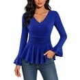 thumbnail image 2 of BLVB Sparkly Tops for Women Ruffle Long Sleeve V Neck Peplum Shirts Glitter Blouses for Evening Party Night, 2 of 8