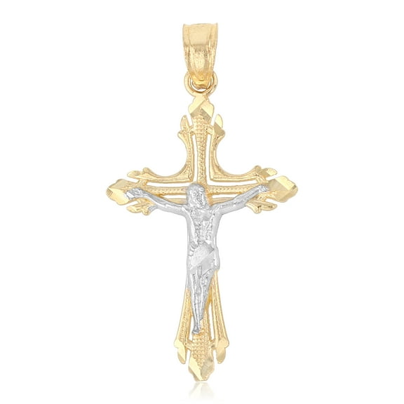 Ioka-14K Two Tone Gold Jesus Crucifix Cross Religious Charm Pendant For Necklace or Chain