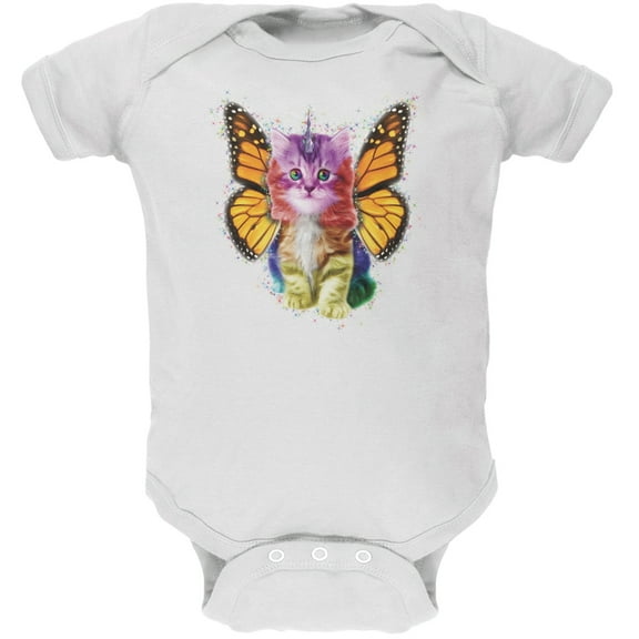 Rainbow Butterfly Unicorn Kitten White Soft Baby One Piece - 6 month