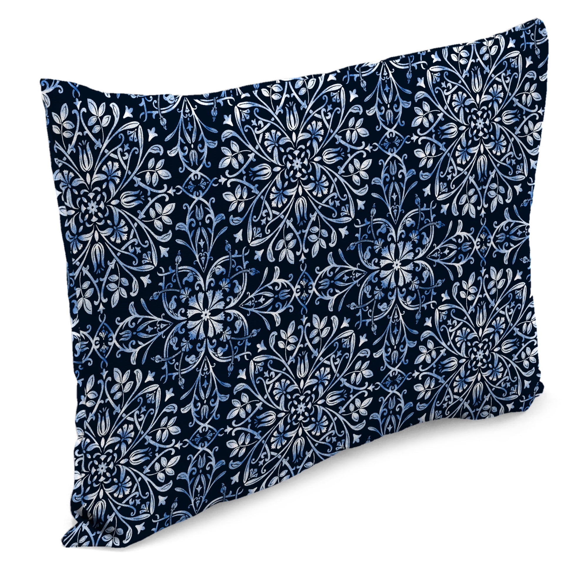 Jordan Manufacturing 12" x 18" Dresden Midnight Navy Damask Rectangular Outdoor Lumbar Throw Pillow (2 Pack)