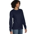 thumbnail image 4 of Hanes Unisex Garment Dyed Long Sleeve Pocket T-Shirt Navy M, 4 of 4