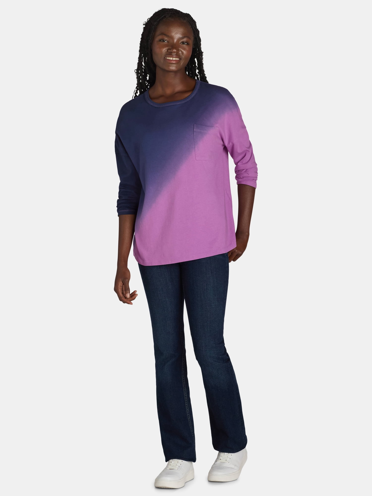 Time and Tru Women's Oversized Tie Dye T-Shirt with Long Sleeves, Sizes XS-XXXL