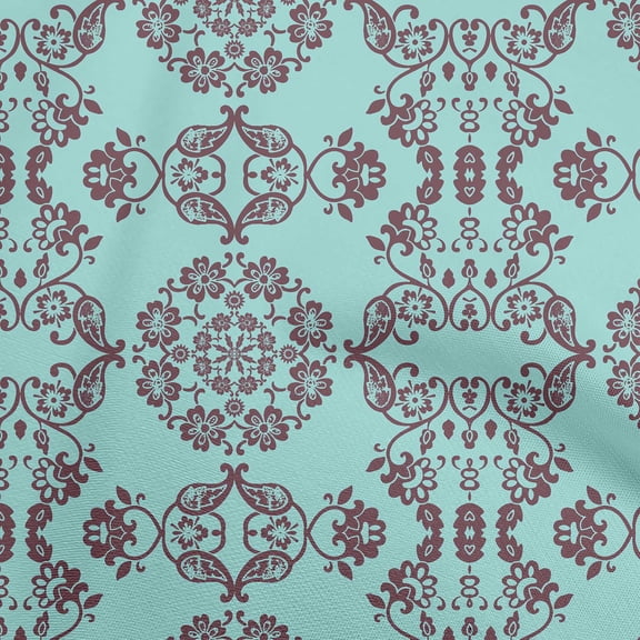 oneOone Cotton Cambric Aqua Blue Fabric Asian Block Sewing Material Print Fabric By The Yard 56 Inch Wide