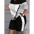 thumbnail image 4 of Conjunto de dos piezas con estampado de patchwork, conjuntos de camiseta y pantalones cortos de manga corta con cuello redondo, ropa de mujer, 4 of 4