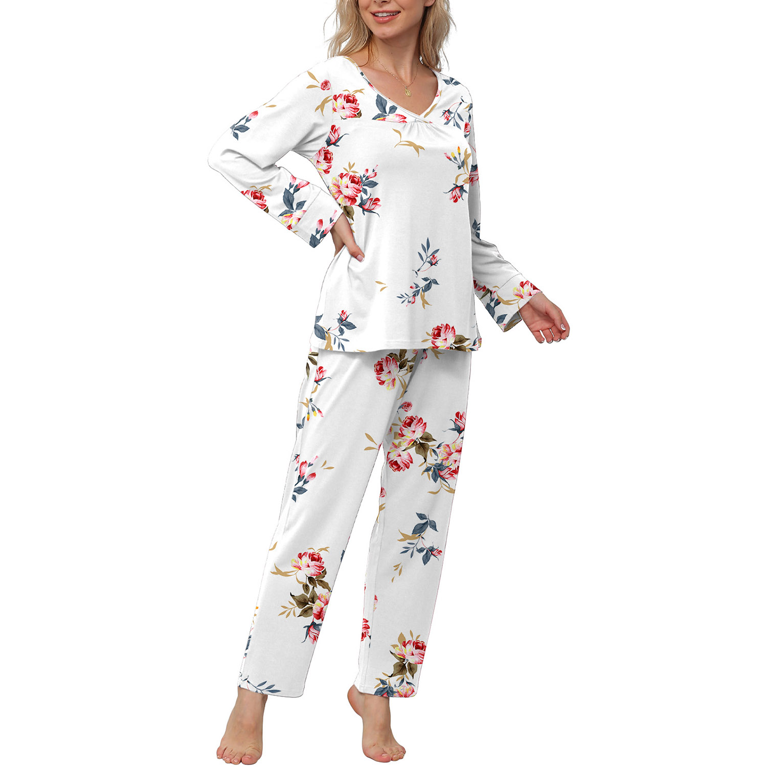 Anygrew Women's Long Sleeve Pajama Set with Wide Leg Pants photo 2