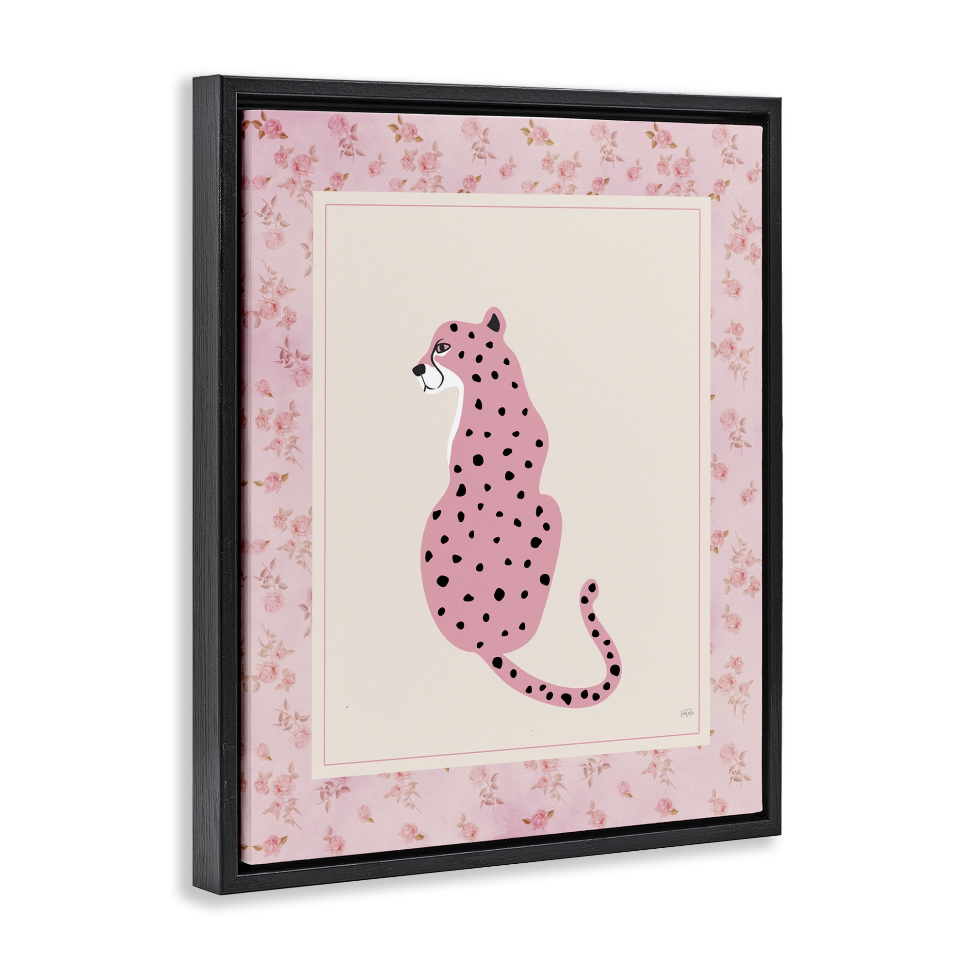 Stupell Industries Pink Sitting Cheetah with Border Black Framed Floater Canvas Wall Art, design by Natalie Carpentieri