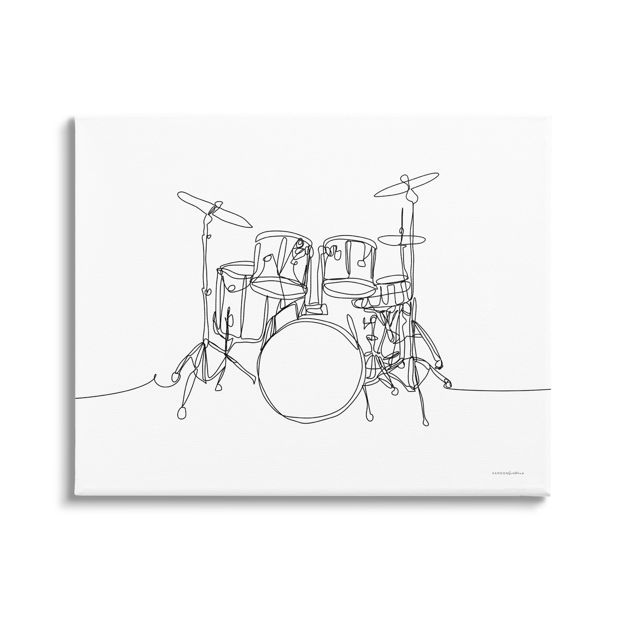 Stupell Drum Kit Musician Line Doodle Beauty & Fashion Painting Gallery Wrapped Canvas Print Wall Art