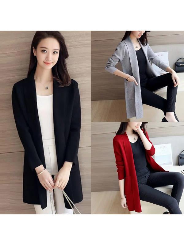 Women Korean Style Loose Casual Solid Color Knit Cardigan Fashion Long sleeved Coat Walmart