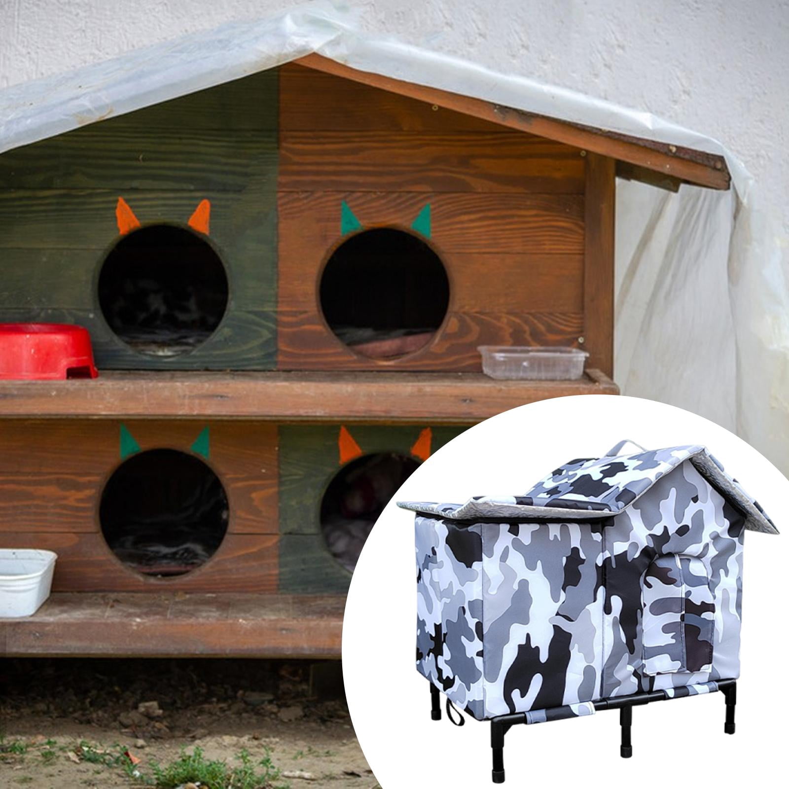 Serenable Large Cat House for Outdoor Warm Weatherproof Kitty Nest for Patio Barn Door