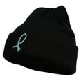 thumbnail image 2 of Cancer Color Ribbon Embroidered Long Beanie - Light Blue OSFM, 2 of 5