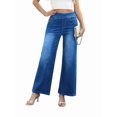 thumbnail image 3 of Women'S Large Size Denim Wide Leg Pants High Waist Slimming Multi-Pocket Straight Loose Casual Pants Light Blue L, 3 of 9