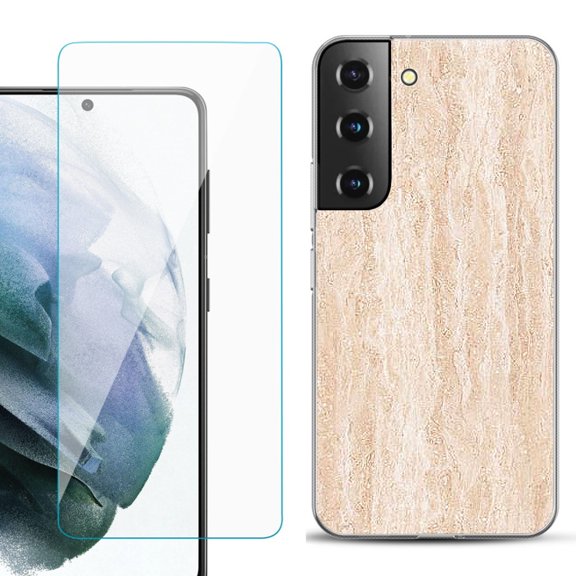 Slim-Fit TPU Fashion Phone Case for Samsung Galaxy S22 5G, with Tempered Glass Screen Protector, by OneToughShield ® - Marble/Coffee Tone