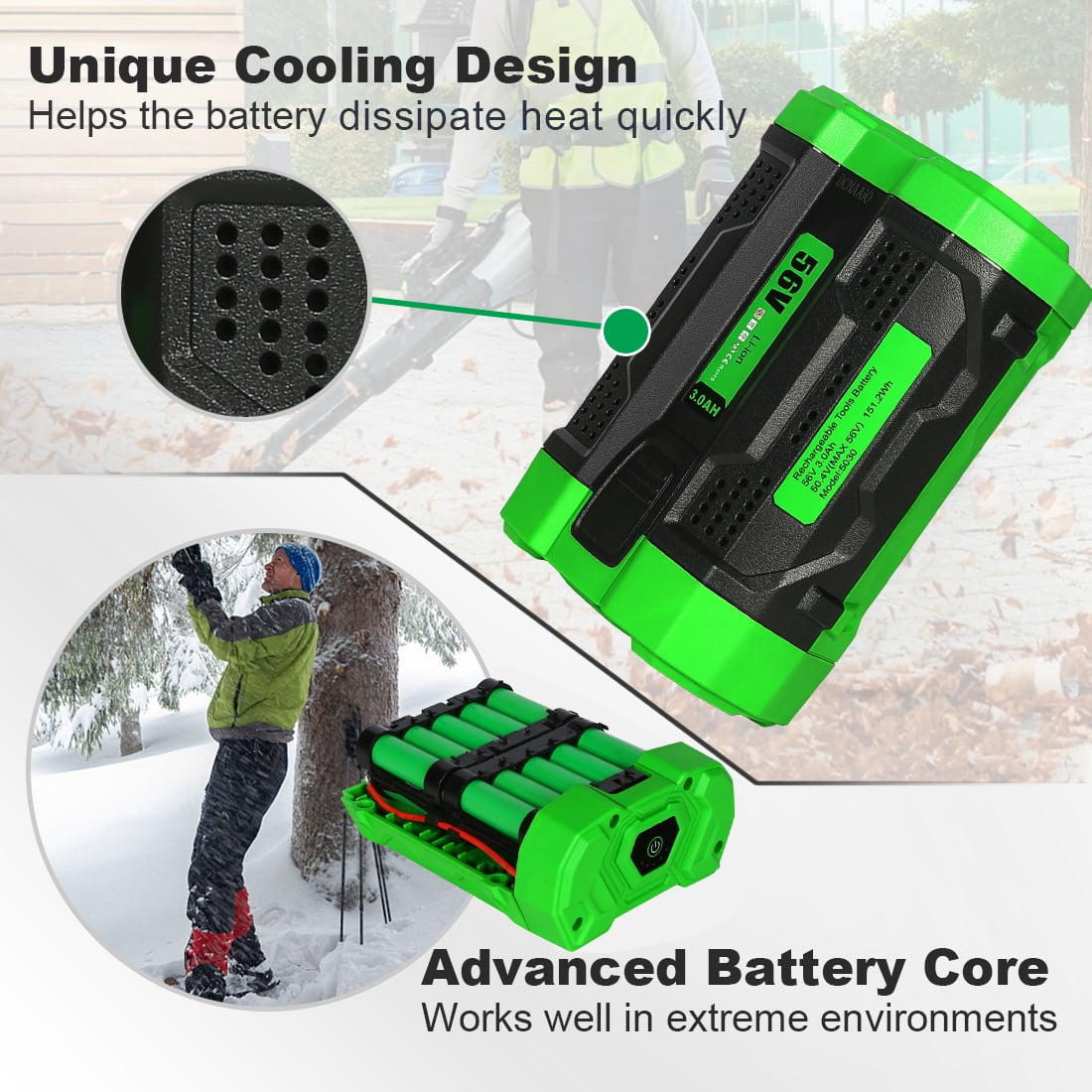 SUNBAT 56V 3000mAh Power Tool Battery for EGO BA4200 BA1400T BA4200T BA2800