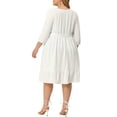 thumbnail image 3 of MODA NOVA Juniors Plus Size Smock Waist Swiss Dots 3/4 Sleeves Midi Dress, 3 of 4