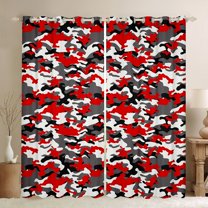 Feelyou Fashion Camouflage Teens Black Out Curtains, Red Square Abstract Curtains Pack of 2 (42x63 Each), Modern Camo Print Bedroom Curtains, Window Curtains Home Decor