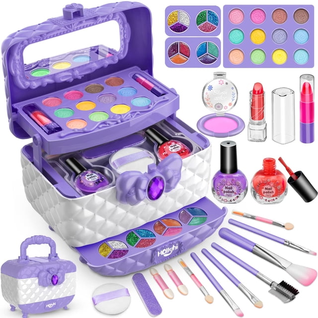 Kit de maquillaje Hollyhi Kids para niña con estuche cosmético morado