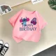 thumbnail image 3 of Camiseta de algodón para niños y niñas con cuello redondo, regalo de cumpleaños de Disney Stitch, kawaii, ropa informal de moda para niños y niñas, 3 of 5