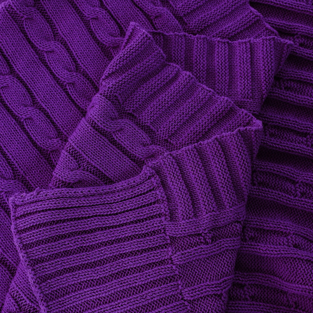 Unique Bargains 100% Cotton Soft Cable Knit Blanket Purple Throw(47" x 70")