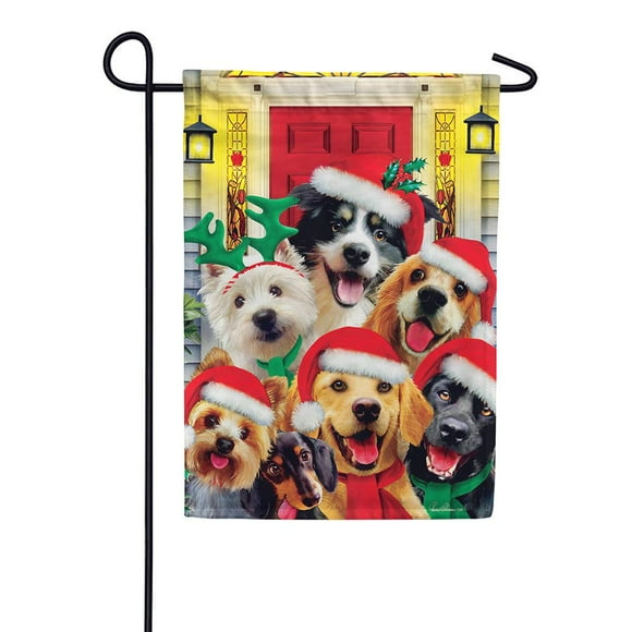 Christmas Dogs - Garden Size, 12 Inch X 18 Inch, Decorative Double Sided Flag Printed in USA - Copyright and Licensed, Trademarked by Custom Décor Inc.