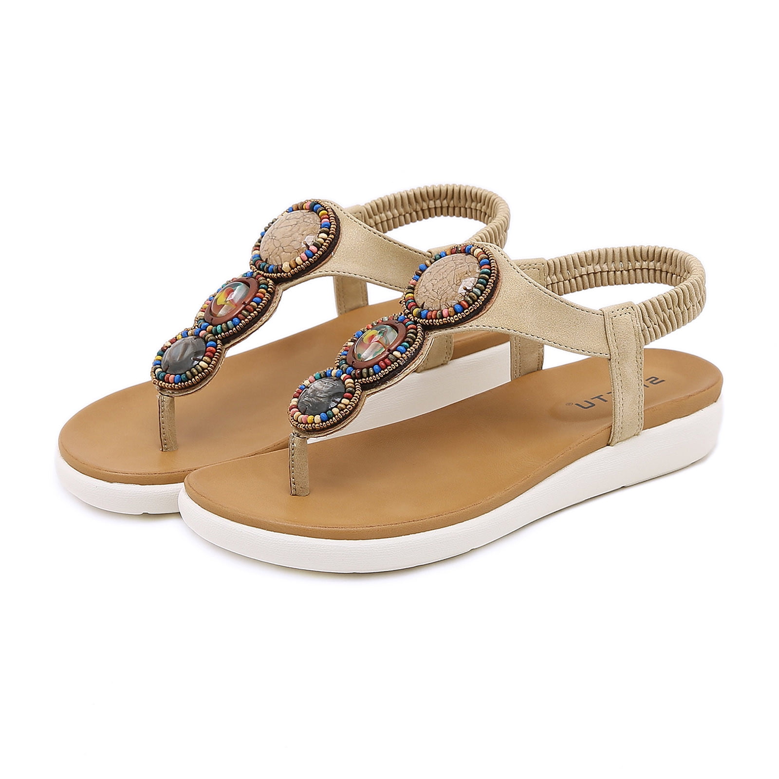 Cathalem Thong Sandals for Women Summer Fashion Women Rhinestones Casual Open Toe Wedges Soft
