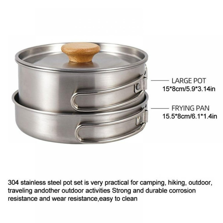 Camping Cookware Set 304 Stainless Steel 8-Piece Pots & Pans Open Fire  Cooking Kit | Frying Pan Steamer with Travel Tote Bag | Compact For  Outdoors 