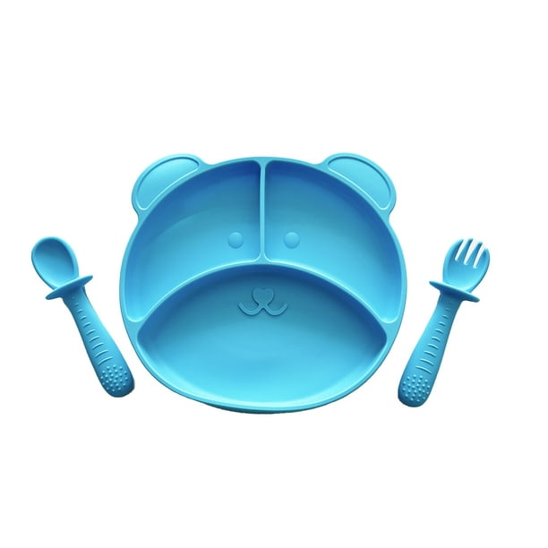 Plato para Bebé con 3 Divisiones para Alimentos y Cubiertos en Silicona Libre de BPA