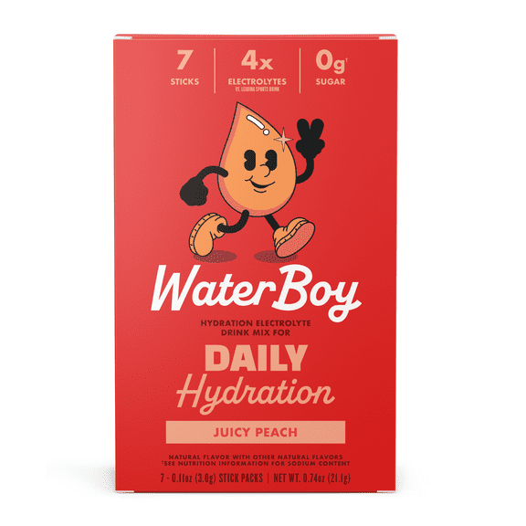Waterboy Daily Hydration Sugar-Free Electrolyte Powder Packets, Juicy Peach, 7 Count