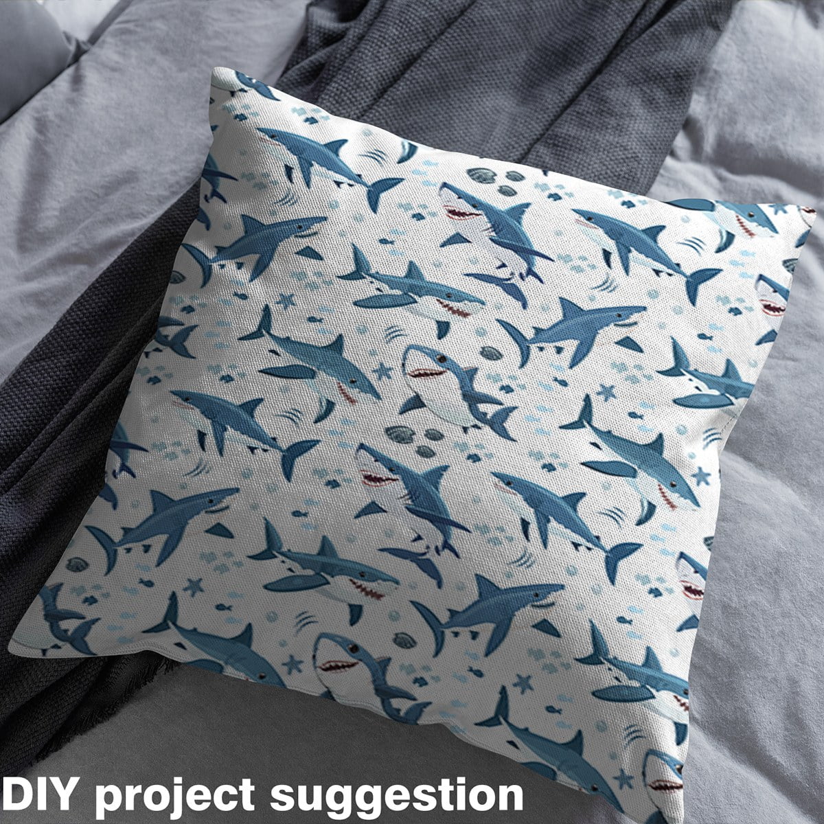 Manfei Ocean Shark Fabric by the Yard (1 Yard), Sea Animal Wildlife Decorative Fabric by the Yard, Marine Fish DIY Fabric
