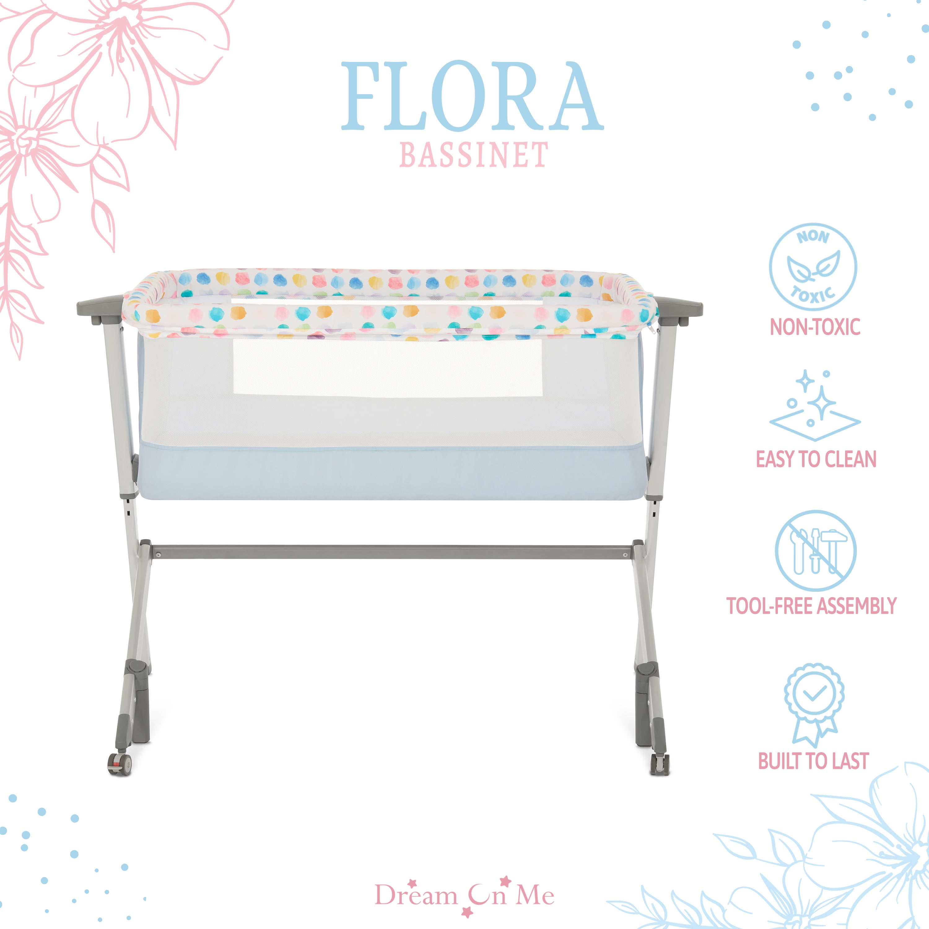 Dream On Me Flora Bassinet with Carry Bag , Compact & Modern, Confetti Blue
