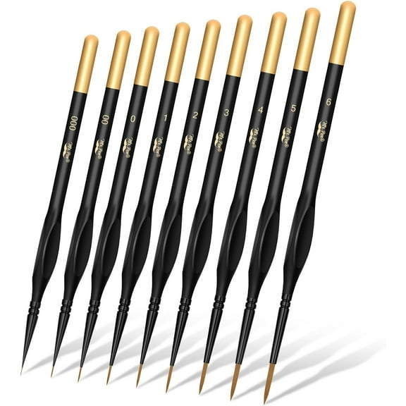 Mr. Pen- Detail Paint Brushes Set, 9 pcs, Gold/Black, Miniature Paint Brushes