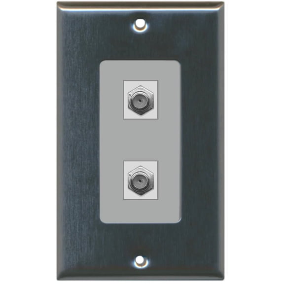 RiteAV - 2 Port Coax Decorative Type Wall Plate - Stainless Steel/Gray - Bracket Included