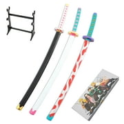 Oppulents Demon Slayer 10" Toy Swords Action Figure Pack of 3 Swords with Display Stand for Collection & Gift Purpose | Kimetsu No Yaiba Anime Swords (Fem Colors)